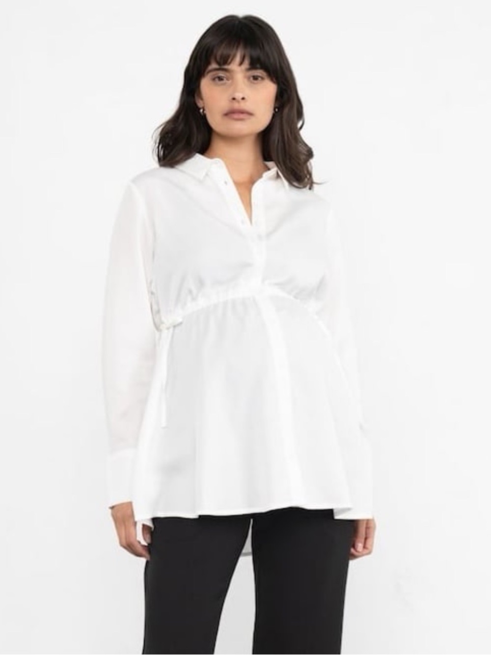 Seraphine White Ivory Button Down Top Maternity Nursing Drawstring Tie Size 8 US